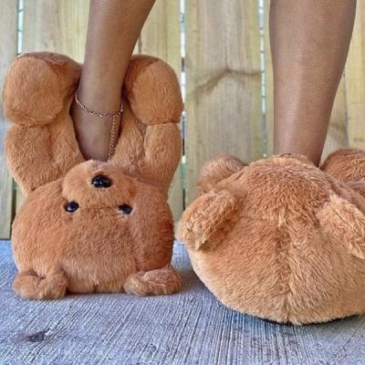 China CUSHIONING Custom Made 1:1 2021 New Slippers Flat Plush Fur Style Slippers House Blue Teddy Bear Slippers For Women Girls Kids for sale