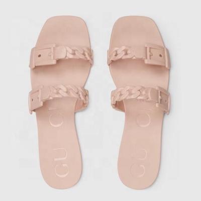 China Fashion Trend Women's Luxury Brands Leather Trim Flat Slippers Summer Outdoor Ladies Shoes Designer Fashionable Famous Brand Women's Sandals for sale