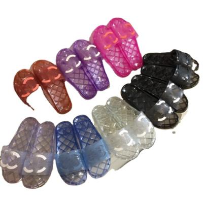 China CUSHIONING 2021 Designer Brand Shoes Slippers Jelly Transparent Crystal Jelly Slippers for sale