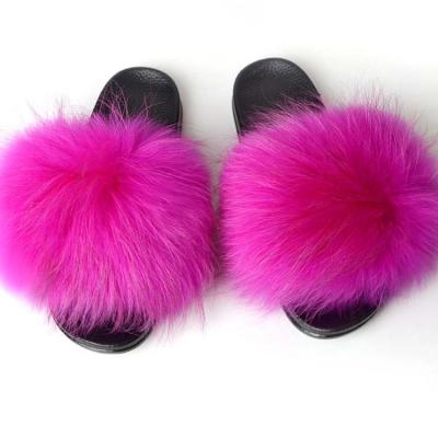 China Red women assuredly Anti-slippery raccoon fur slippers fur house slippers quality and quantity for sale