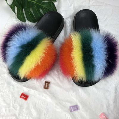 China Custom Made Cheap Anti-slippery Products High Demand Bedroom Home Slippers Fox Fur Slides for sale