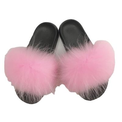 China Designer Plush Fur Flat Flip Flop Pink Fox Fur Flat Hot Sale Customized Customized Slides Real For Women for sale