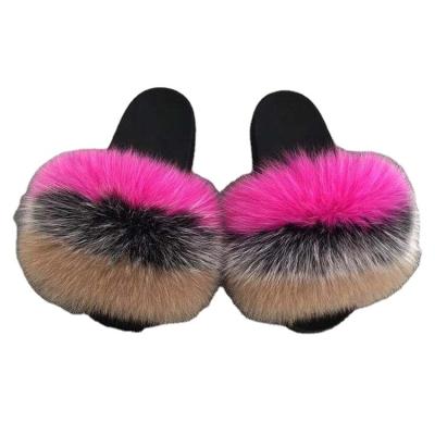 China Anti-slippery hot selling products fashion real winter real fox fur anti-slippery women where fur slips slippers for sale