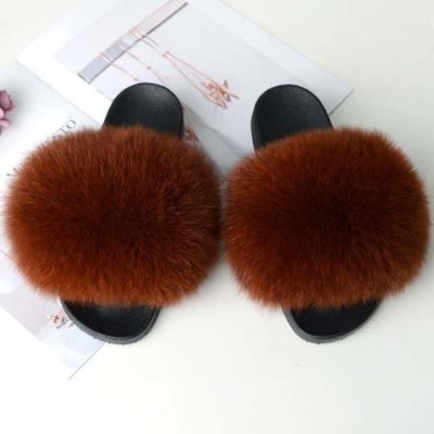 China Custom Anti-slippery High Demand Products Durable Fluffy Fox Fur Slides Real Anti-slippery for sale