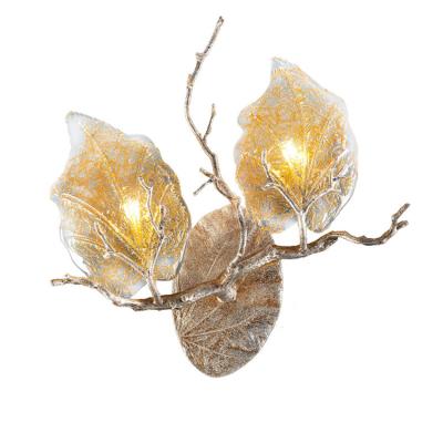 China Bright Unique Design Tree Leaf Led Light Wall Lamp For Living Room Bedroom Copper Bedside for sale