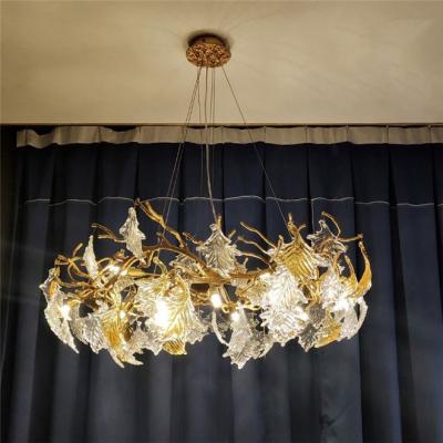 China Living Room Lighting Luxury Brass Large Crystal Tree Lights Modern Chandelier For High Ceilings for sale