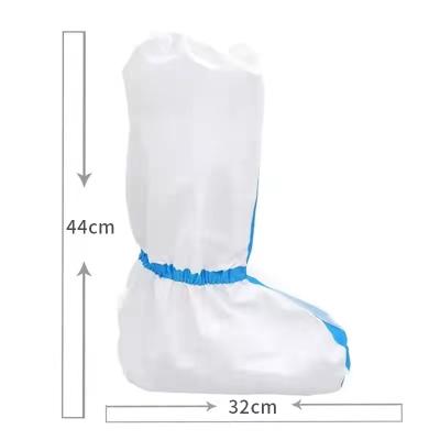 China White disposable hotel microprous boot covers with blue tape for sale