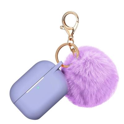 China Amazon Warm Silicone Carrying Case Eco-friendly Cover For Airpods Pro With Fur Pom-Pom Keychain for sale