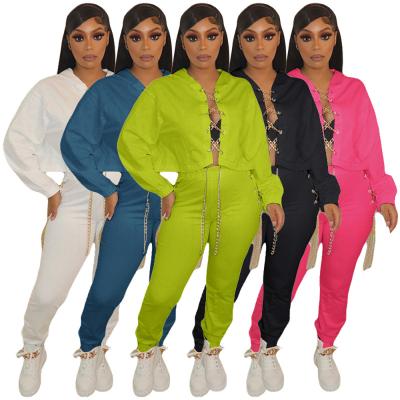 China Cowinner Breathable Sexy 2 Piece Set Teams Solid Long Sleeve Tops And Bodycon Pants Tracksuit Jogger Set for sale