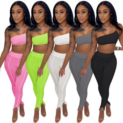 China Breathable Cowinner 2 Women's Sexy Gear One Pieces Off Shoulder Crop Top Stracked Legging Jogger Pants Rocket Jogger Set for sale