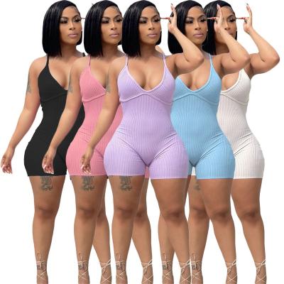 China Cowinner Breathable Summer Sexy Ribbed Bodycon Sleeveless Rompers Womens Shorts Overalls for sale