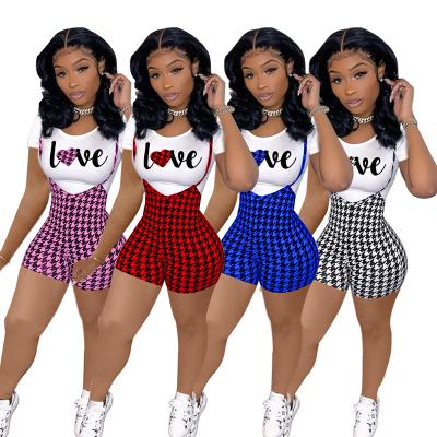 China Breathable Cowinner Fashion Two Piece Mans Plaid Love Print Short Sleeve Tops Bodycon Shorts Set for sale