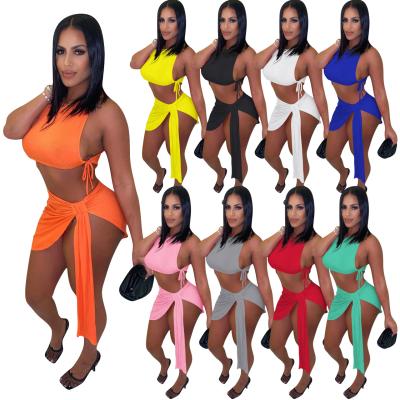 China Cowinner Women Breathable Sexy Two Piece Clubwear Crop Tops Beach Cover Up Wrap Skirt Set for sale