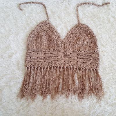 China Breathable Knitted Crop Top Boho Cami Bikini Lace Vest Cowinner Woman Beach Crochet Crop Halter Tank Top Bra Blouse for sale