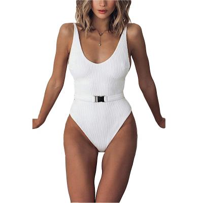 China Cowinner Sexy Women's Monokini Breathable Scoop Neck Swimwear Backless Cheeky One Piece Semi Thong Bikini With Belt for sale