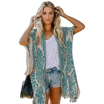 China Cowinner Breathable Women Print Kimono Cardigan V-Neckline Loose Beach Cover Up for sale