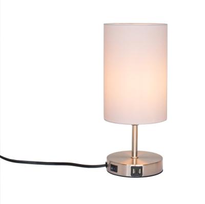 China Contemporary Modern Indoor Luxury Hotel Bedside Lamp Decor Metal Table Lamp With Round Fabric Shade for sale