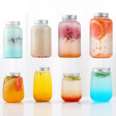 China 300ml/350ml/400ml/500ml Clear Disposable Sustainable PET Milk Tea Bottle Plastic Juice Bottle With Aluminum Lid for sale