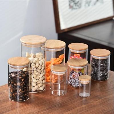 China Freshness Preservation Kitchen Storage Glass Jar With Lid Glass Bamboo Wooden Container With Lid for sale