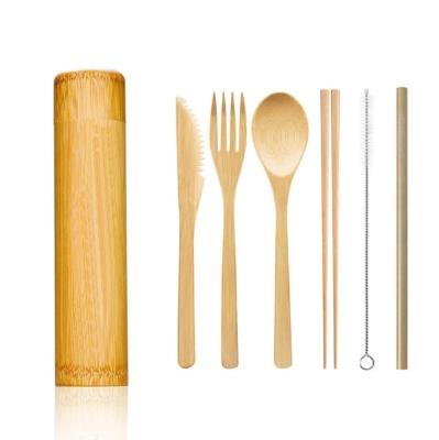 China Portable Disposable White Outdoor Natural Eco-Friendly Reusable Bamboo Travel Picnic 6PC Cutlery Set for sale