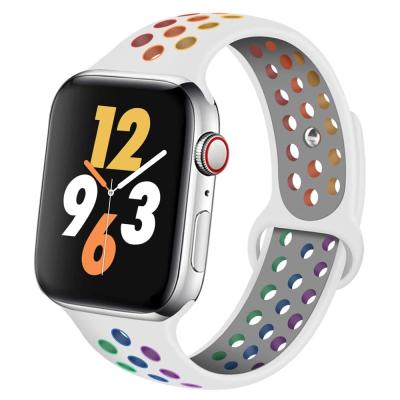 China Water Resistant For Apple Watch Band 44mm 40mm 42mm 38mm Soft Rainbow Silicone Sport Replacement Wrist Strap For iWatch Series 5 4 3 1 Strap for sale