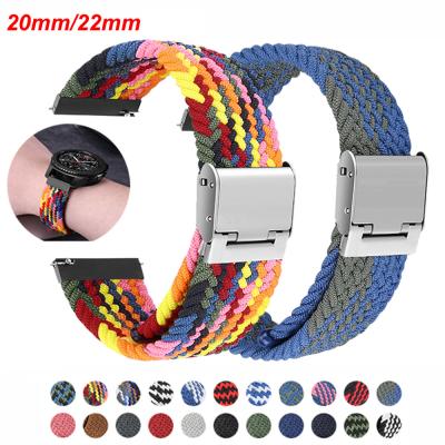 China Water Resistant 20mm/22mm Elastic Clip Woven Nylon Watchband For Samsung Galaxy Watch 42mm Active2 3 40/44mm Sport Strap For Huawei Watch GT 2 for sale