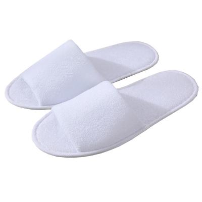 China Home Hotel Travel Spa Personalized White Terry Cloth Five Star Hotel Room Slippers OEM Logo Spa Travel Disposable Guest Slippers for sale