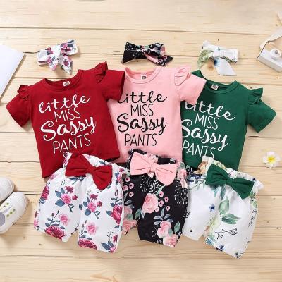 China Mosengkw new fashion printed girl's casual hot sale clothes set summer luxury design with headband for kids dress up set for sale