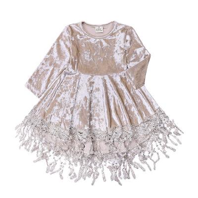 China Breathable Mosengkw Fashion Velvet Gold Kids Dress With Fringe Cotton Long Sleeve Kids Toddler Girls Dress for sale