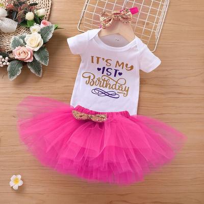 China Mosengkw 3pcs/set Luxury Printed Short Sleeve Princess Casual Birthday Tutu Dress Summer Party Dress for sale