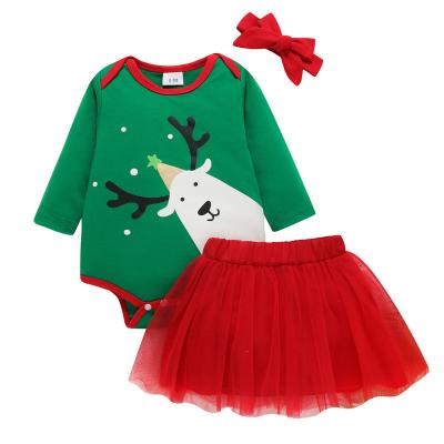 China Mosengkw Breathable Cute Cartoon Christmas Infant Romper Dress Set Red Color Soft Cotton Mesh Dress For Newborn Baby for sale