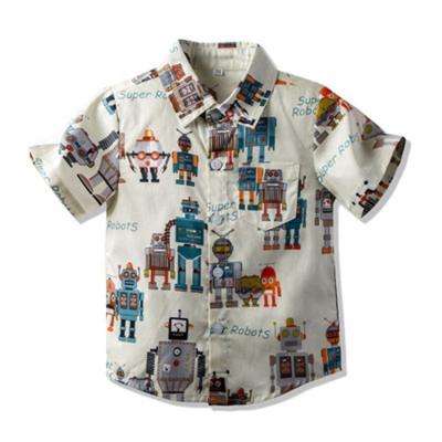 China Anti-pilling Mosengkw Printed Cute Robot Boy Summer Wear Shorts Sleevle Button Turn-down Neck Upper T-shirt for sale