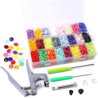 China Wide Size 384Pcs Quality 24 Colors T5 Plastic Snap Buttons With Snaps Pliers Set for sale