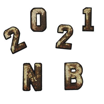 China Durable 36 Pieces Iron On Letters Glitter Number Patches Embroidered Applique Patches Decorate Repair Badge for sale