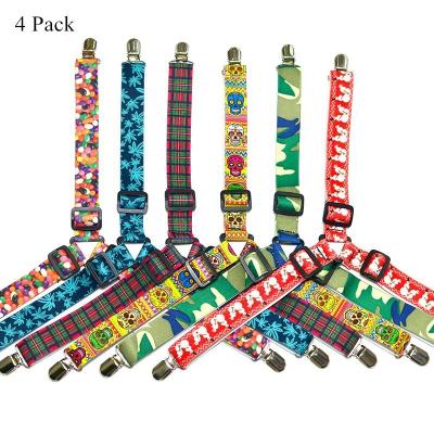 China Colorful Adjustable Braces Suspenders Sheet Holder Ties Adjustable Sheet Ties with Heavy Duty Clip for sale