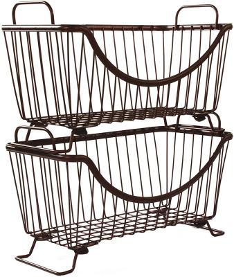 China Home Decoration Stackable Wire Bin With Raised Feet And Looped Handles, Modular Stacking Bin System For Kitchen Countertop for sale