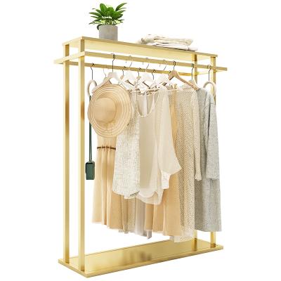 China Minimalist Heavy Duty Double Side Tier Floor Standing Double Side Hanging Iron Shelf Clothes Rack Clothing Rack Gold Clothing Racks Factory for sale