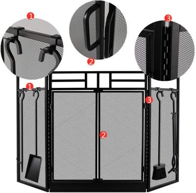 China Easily Assembled Fireplace Screen With Large Doors Flat Guard Fire Screens With Tools Outdoor Metal Mesh Solid Baby Safe Decorative for sale