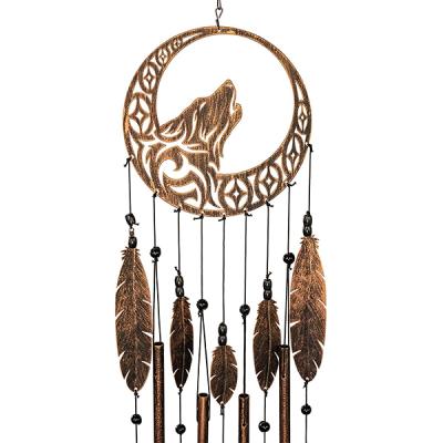 China China Wind Chime Tribal Rustic Copper Wolf Dreamcatcher Outdoor Garden Decor for sale