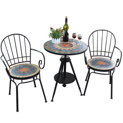 China Contemporary Iron Mosaic Outdoor Balcony Table And Chairs Courtyard Coffee Table Sets Small Metal Dining Room Sets for sale