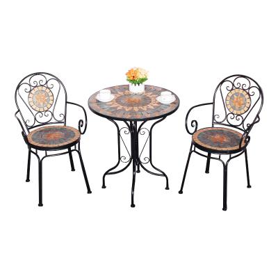 China Contemporary Metal Dining Sets Iron Leisure Balcony Mosaic Bistro Set Outdoor Cafe Garden Table And Chairs Set Combination for sale