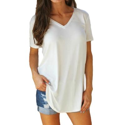 China Anti-Wrinkle Summer T-shirt Short Sleeve V-Neck Solid Color Size xxxxxxl Plus Size Women's T-shirts for sale