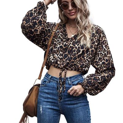 China Custom Anti-wrinkle Maunufature Women Sexy Leopard String Crop Design Sweater for sale