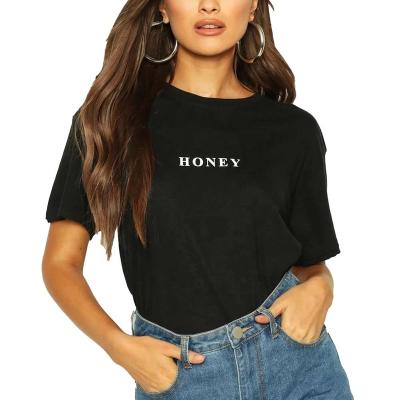 China Wholesale Anti-wrinkle Women's Oversized Slogan Printing 100% Cotton Casual Plain Loose T-shirt for sale