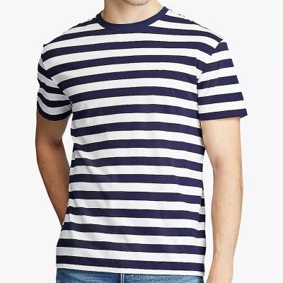 China Custom Wholesale High Quality 100% Anti-Wrinkle Cotton Men's Horizontal Polo Tee Short Sleeve Stripes T-Shirt for sale