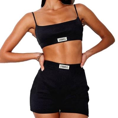 China Wholesale Breathable Custom Sexy High Crop Waist Mini Sportswear Gym Rib Summer Biker Short Yoga 2 Piece Set for sale