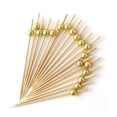 China Heat Resistance Picks Bamboo Cocktail Sticks Bamboo Skewer With Bead for sale