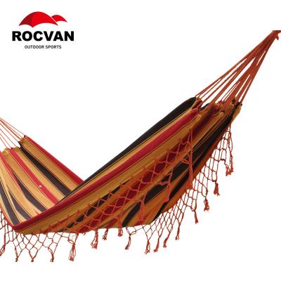 China Durable And Portable Colorful Portable Canvas Hammock With Tassel Rope Handwork for sale