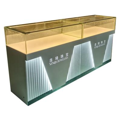 China Classic Custom Brand Wooden Glass Led Lighting Jewelry Showcase Display Cabinet For Jewelry Stores for sale