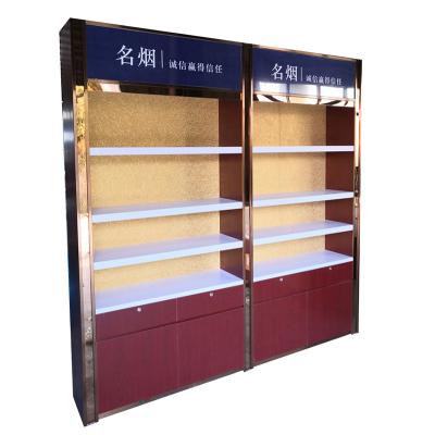 China Classic Luxury Wooden Grocery Shelves Retail Store Wine Tobacco Display Rack Cabinets for sale